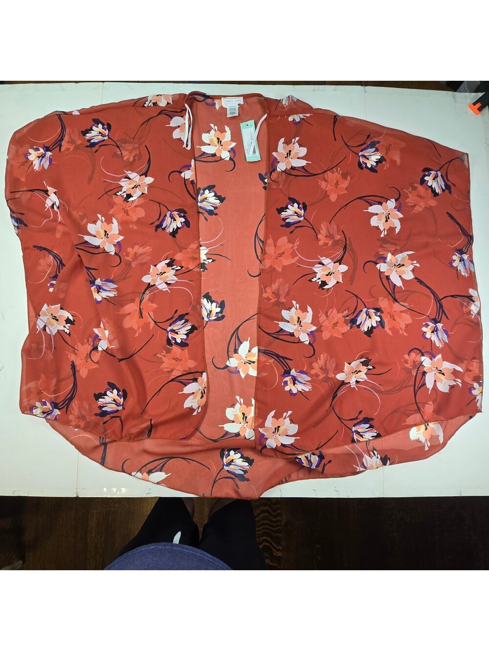 Emory Park Rust Floral Open Front Kimono 3XL